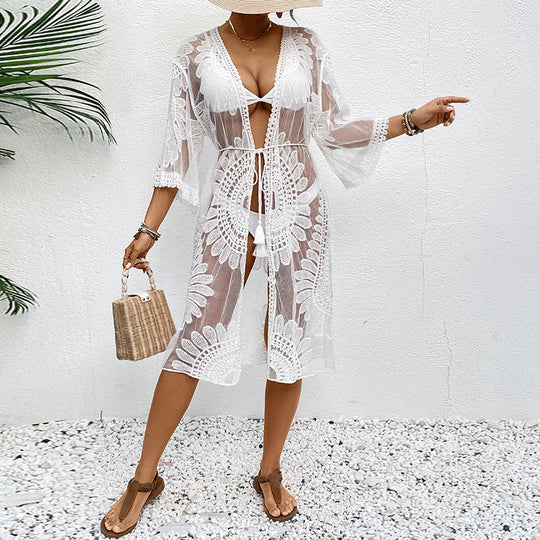 Damen elegante gehäkelte Strandüberwurfjacke EB