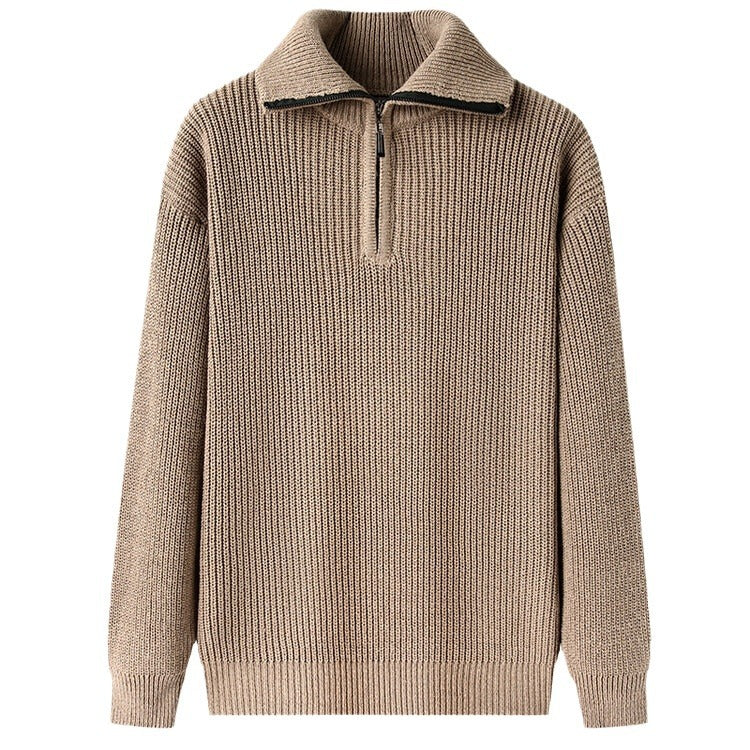 Herren Freizeitpullover mit halbem Reißverschluss und strukturiertem Strickmuster EB