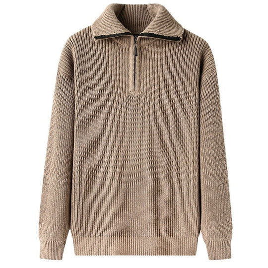 Herren Freizeitpullover mit halbem Reißverschluss und strukturiertem Strickmuster EB