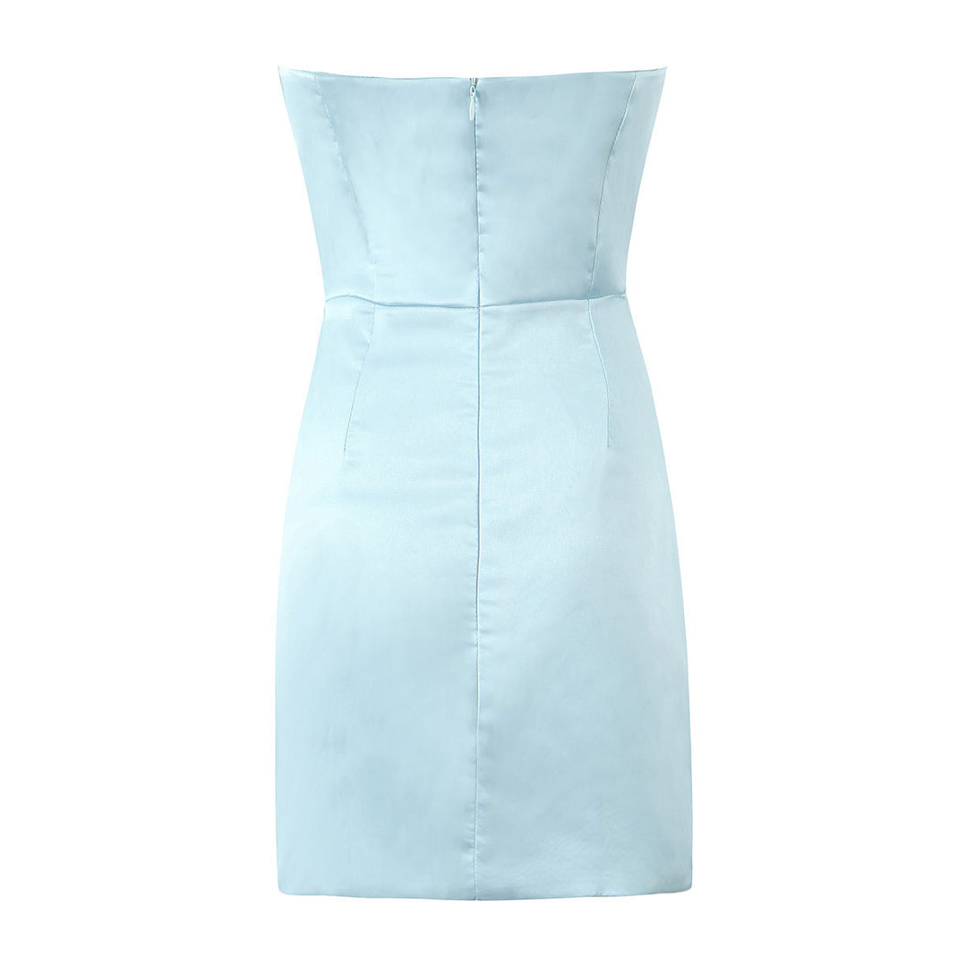 Damen figurbetontes Minikleid mit elegantem Wasserfallausschnitt und Raffungen EB