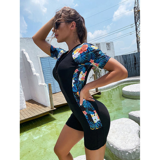 Damen Einteiler Schwimmanzug mit floralem Design und Reißverschluss EB