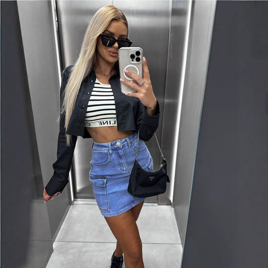 Damen Denim Minirock mit praktischen Seitentaschen und modernem Schnitt EB