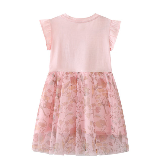 Mädchen Tüllkleid mit floralem Design und zauberhaften Hasenapplikationen EB