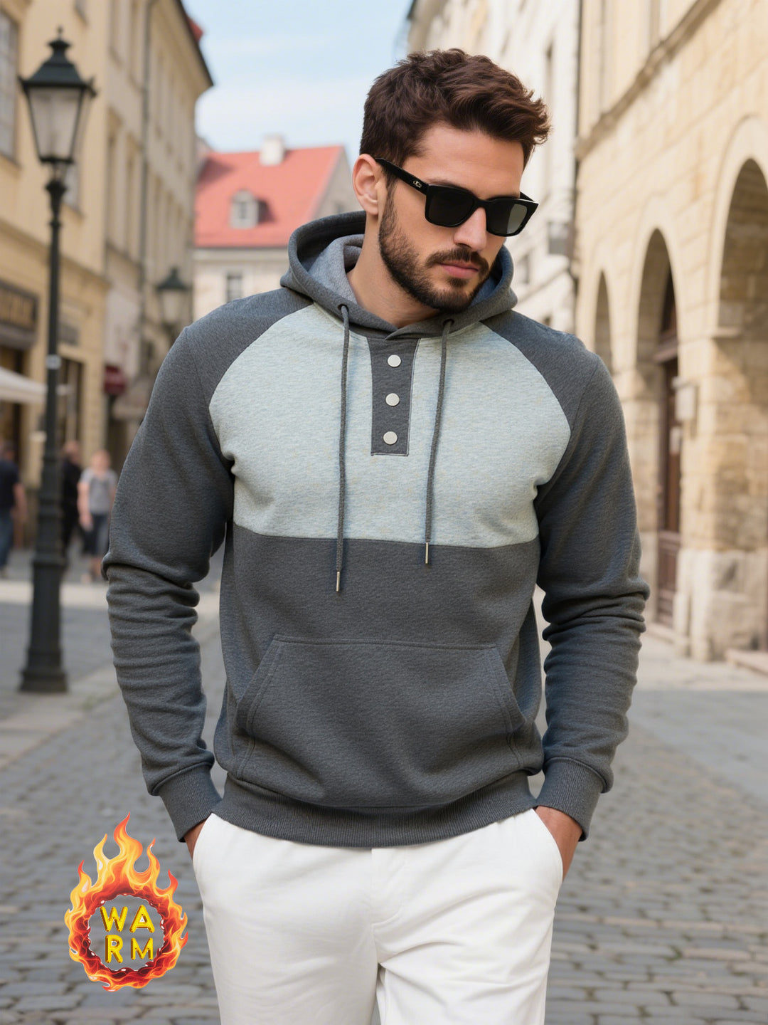 Herren modischer Kapuzenpullover mit strukturiertem Gewebe und praktischen Knopfdetails EB