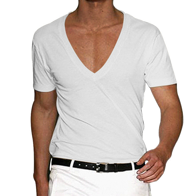 Herren nan tief ausgeschnittenes V-Ausschnitt Kurzarmshirt aus Baumwollstretch mit tailliertem Schnitt EB