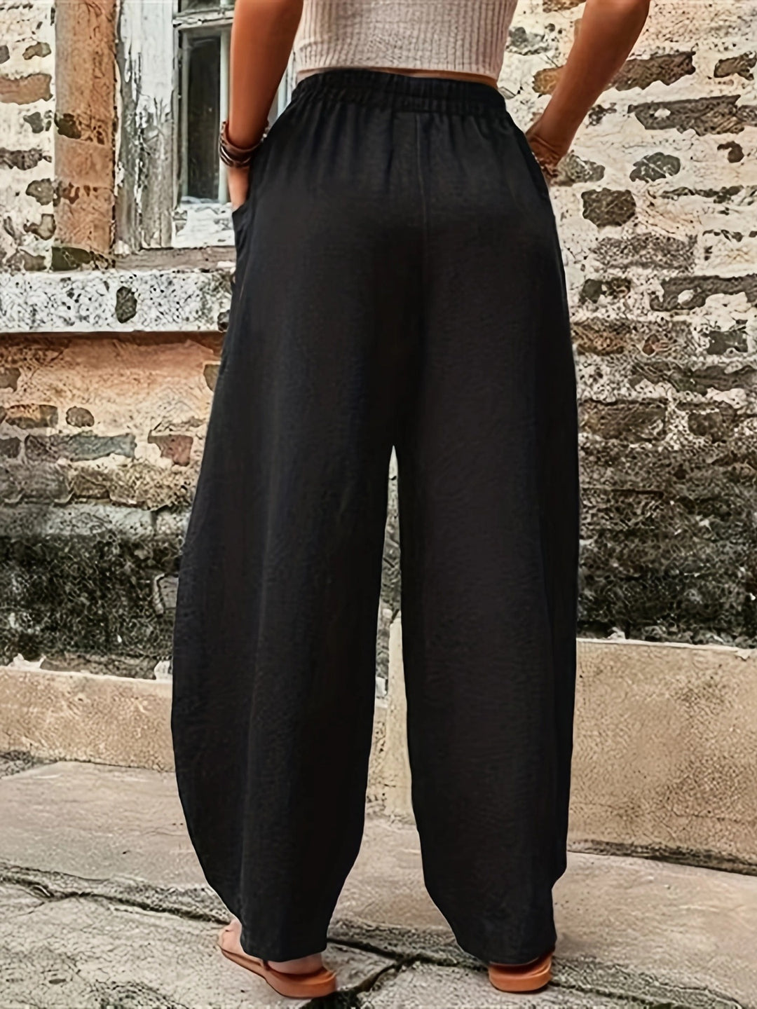 Damen Weite Baumwollhose mit seitlichen Taschen und dandy Design EB