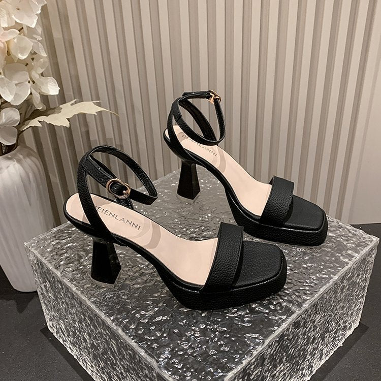Damen elegante Sandaletten mit anpassbarem Riemen und modischem Blockabsatz EB