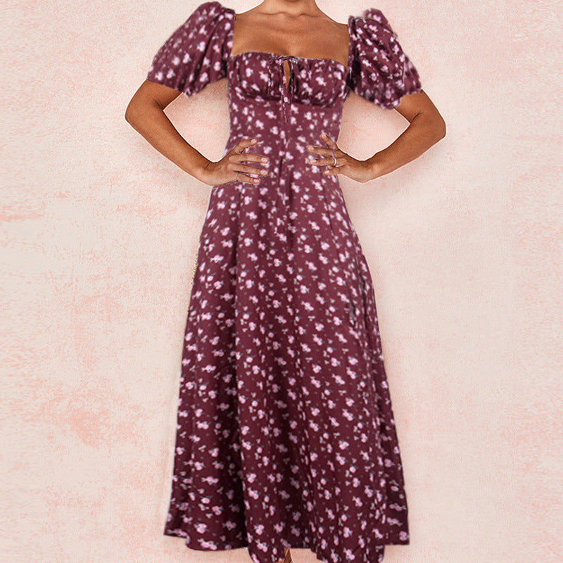 Damen Maxi-Kleid mit Puffärmeln und floralem Design EB