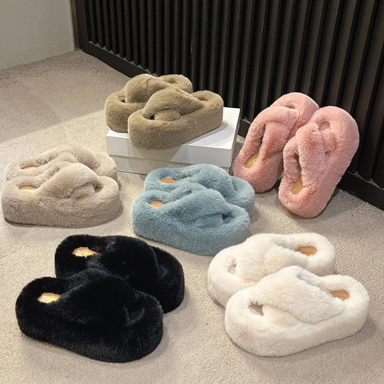 Damen Flauschige Hausschuhe mit elegantem Knöchelriemen EB