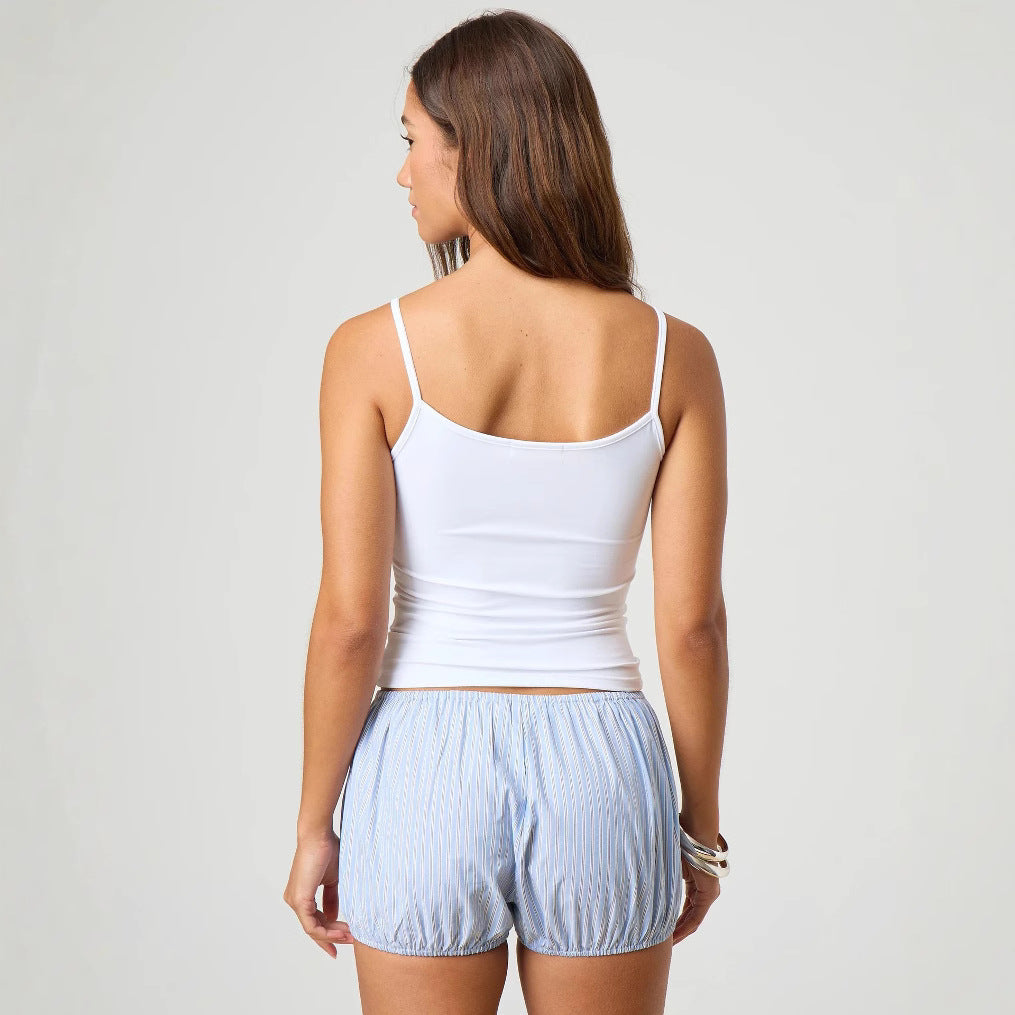 Damen entspannte Shorty-Pyjama-Set mit zartem Streifenmuster EB