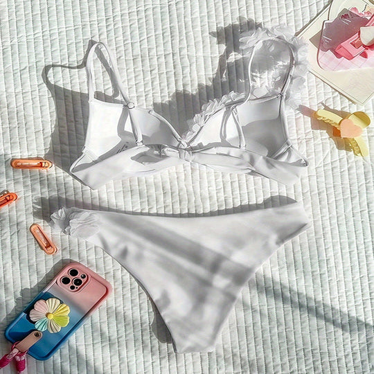 Damen Blütenverzierter Bikini mit Push-Up-Funktion EB