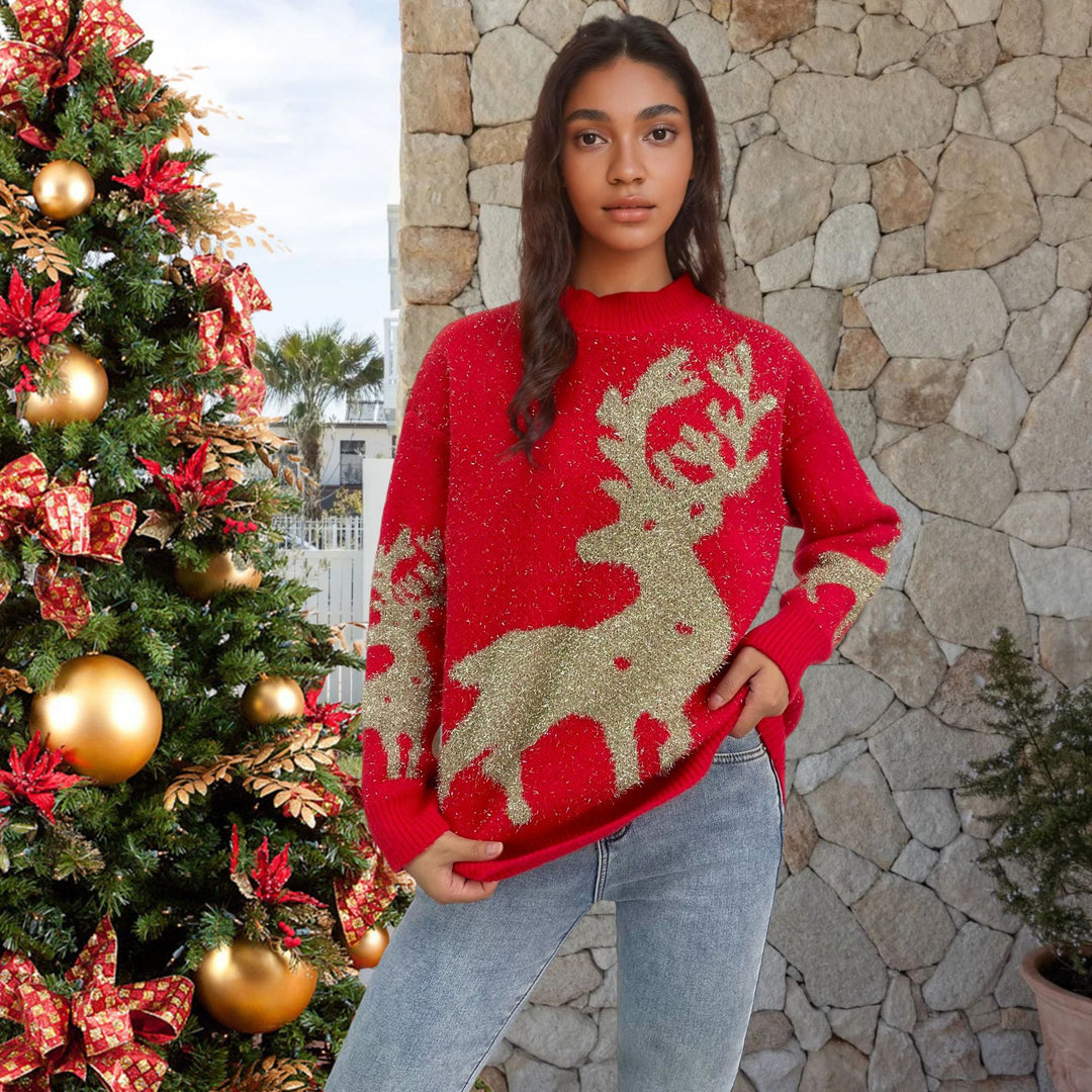 Damen Weihnachtspullover mit Glitzer-Design und rentiermotiv EB