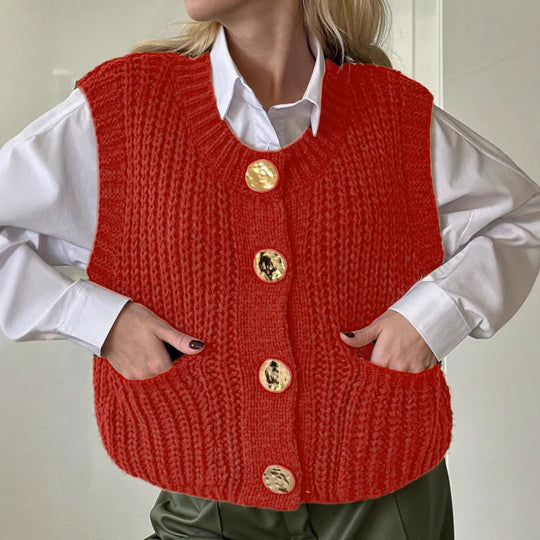 Damen Strickweste mit Knopfdetaillierung und praktischen Taschen EB