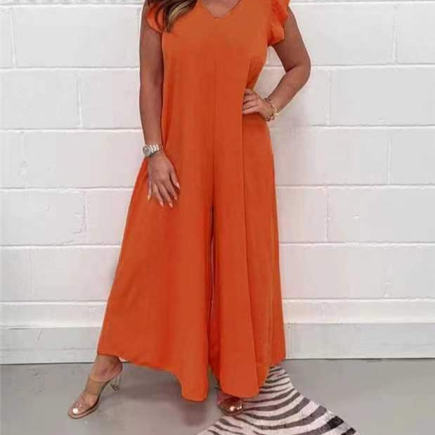 Damen Weit geschnittenes Jumpsuit mit V-Ausschnitt EB