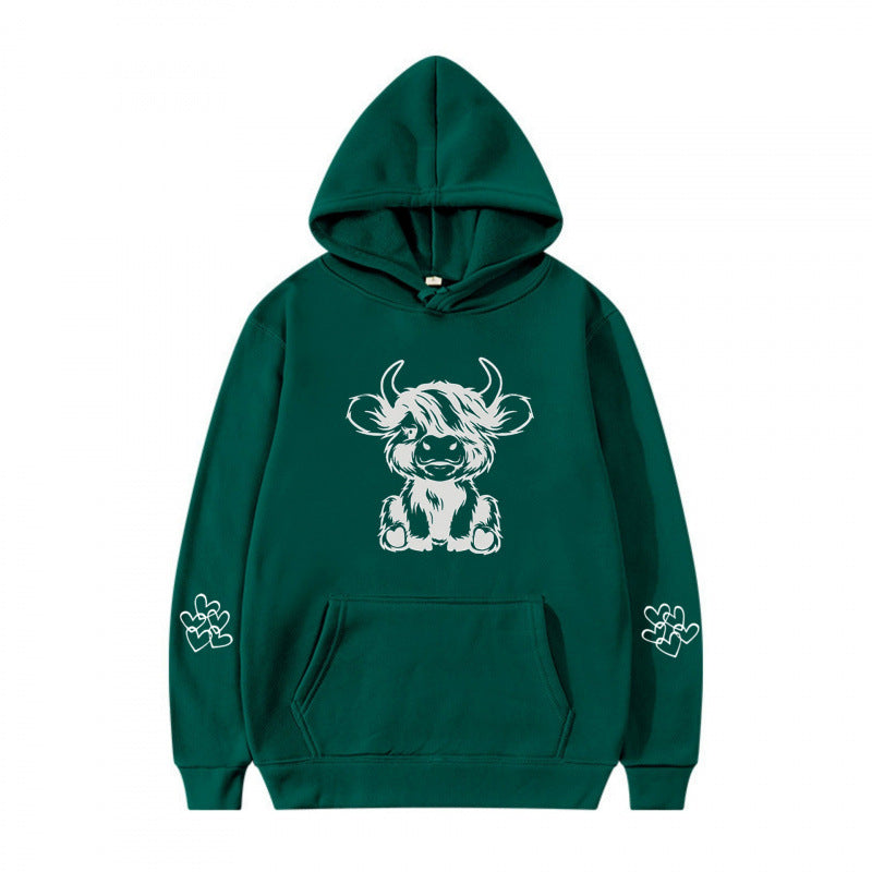 Damen Kapuzensweater mit entzückendem Kuhmotiv und praktischen Kängurutaschen EB