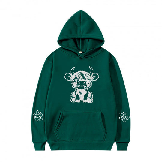 Damen Kapuzensweater mit entzückendem Kuhmotiv und praktischen Kängurutaschen EB