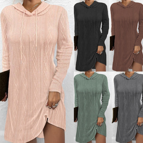 Damen lässiges Strickkleid mit Kapuze und seitlichem Schlitz EB