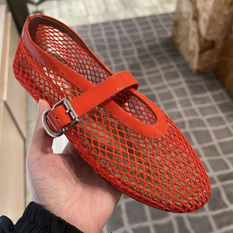 Damen Netz-Ballerinas mit elegantem Riemen und bequemer Sohle EB