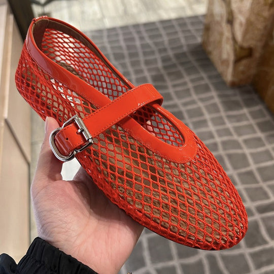 Damen Netz-Ballerinas mit elegantem Riemen und bequemer Sohle EB