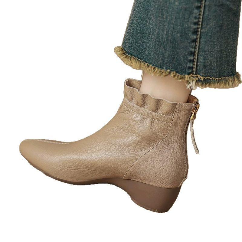 Damen Elegante Ankle Boots mit Rüschenrand und seitlichem Reißverschluss EB