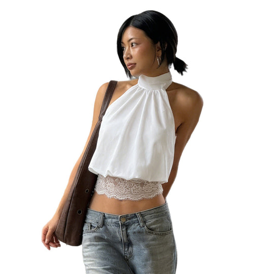 Damen Haltertop mit zarten Spitzenakzenten und eleganter Schnürung EB