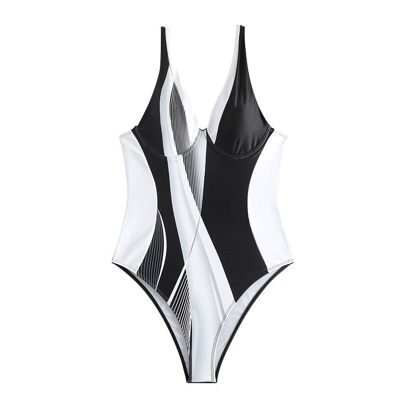 Damen Einteiler Badeanzug mit stylischem geometrischem Design EB