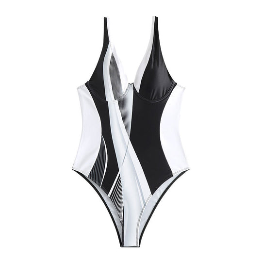 Damen Einteiler Badeanzug mit stylischem geometrischem Design EB