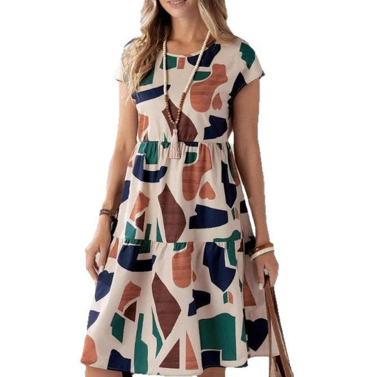 Damen Midikleid mit grafischem Muster und Schlaufenärmel EB