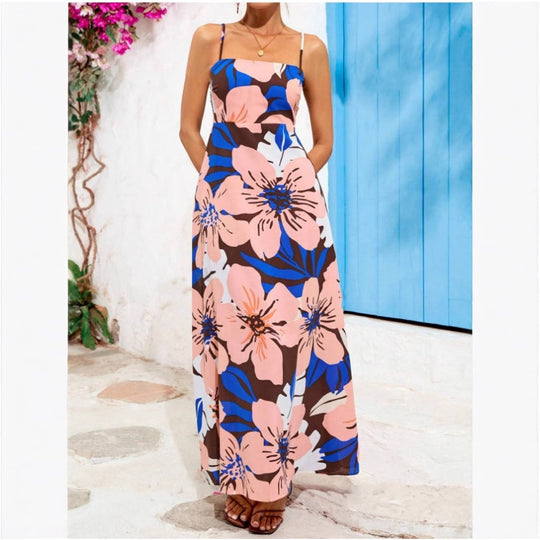 Damen Maxikleid mit floralem Musterschnitt und eleganter A-Linie EB