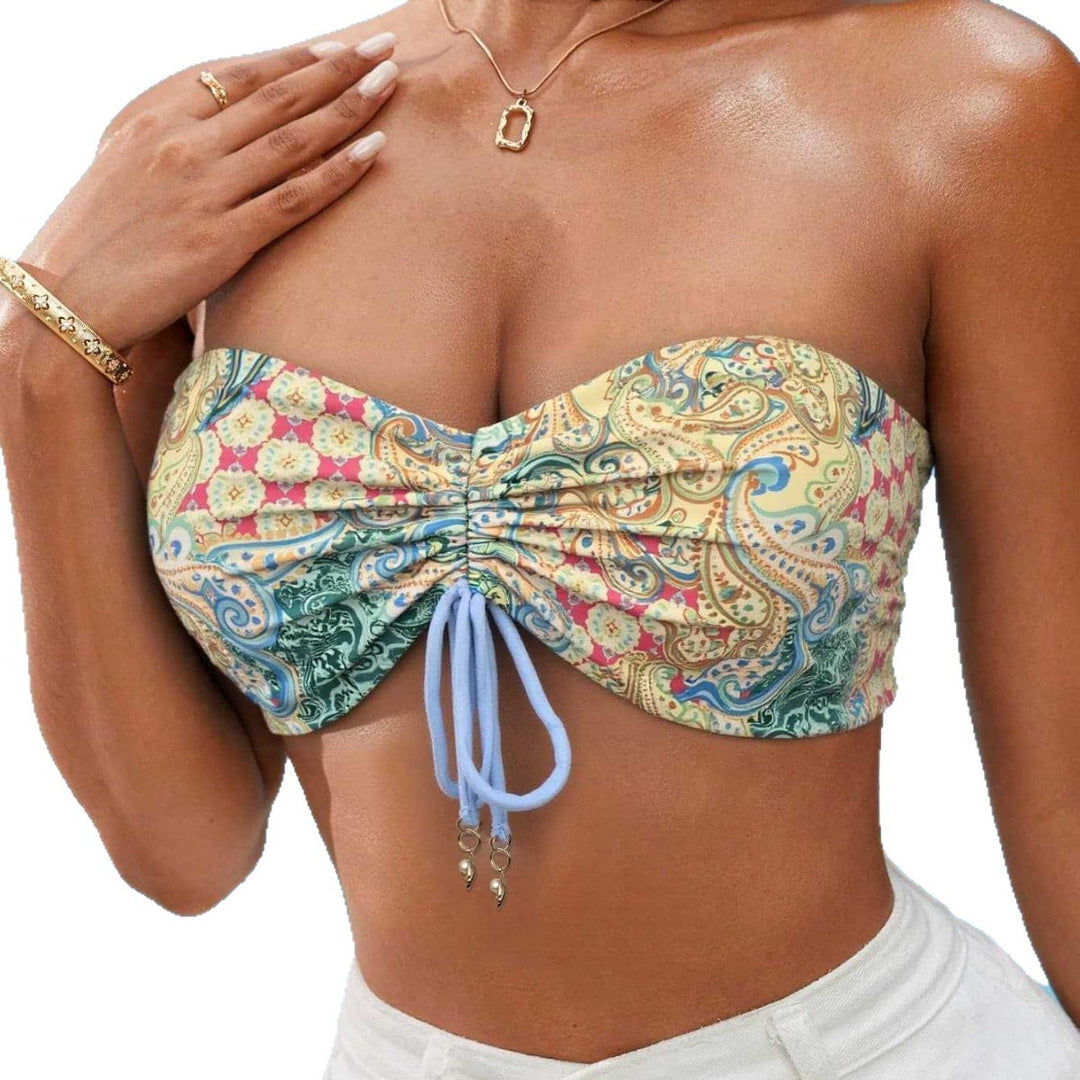 Damen Bandeau-Bikini-Oberteil mit verspieltem Muster EB