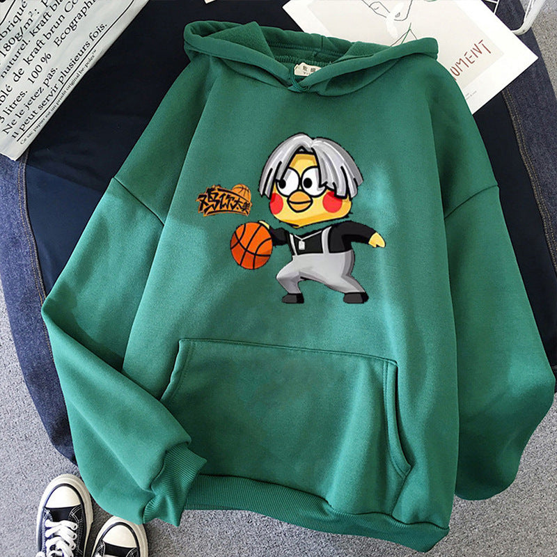 Unisex nan Kapuzenpullover mit Comic-Küken Basketballprint, Kängurutasche und weichem Fleece EB
