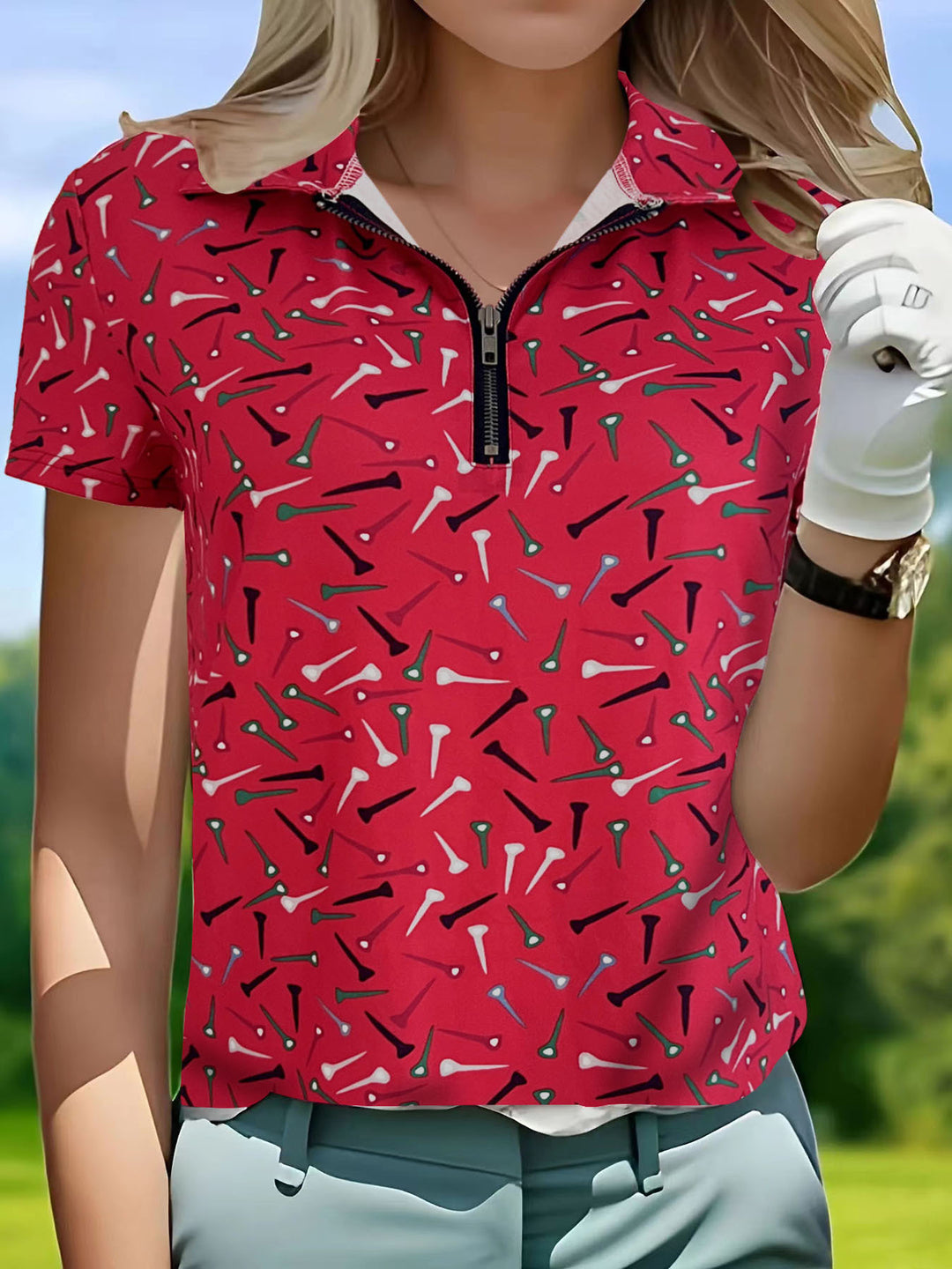 Damen Golfpolo mit modernem Reißverschluss und lebhaftem Design EB