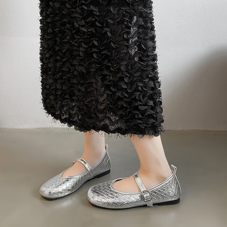 Damen Ballerinas mit stylishem Riemen und glänzender Oberfläche EB