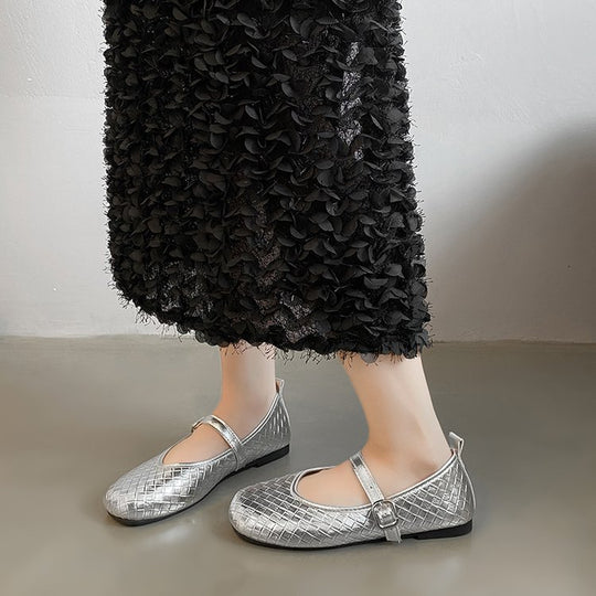 Damen Ballerinas mit stylishem Riemen und glänzender Oberfläche EB