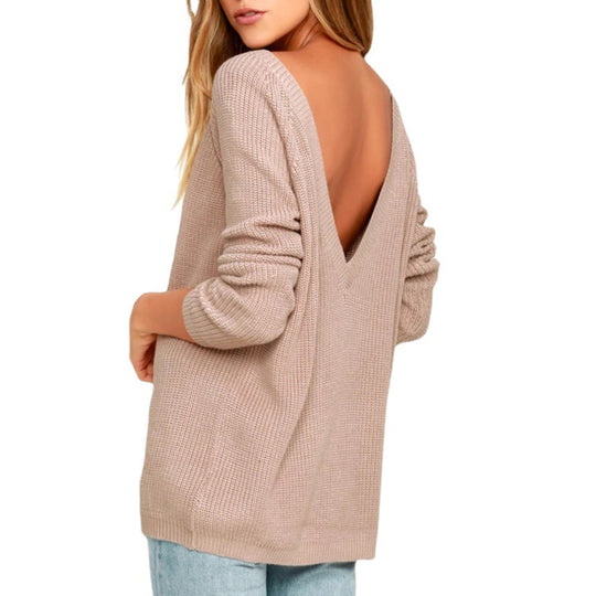 Damen Oversized Strickpullover mit tiefem Rückenausschnitt und lässigem Schnitt EB