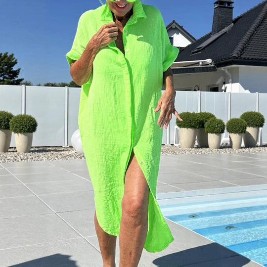 Damen Leichtes Baumwoll Button-Up Überkleid EB