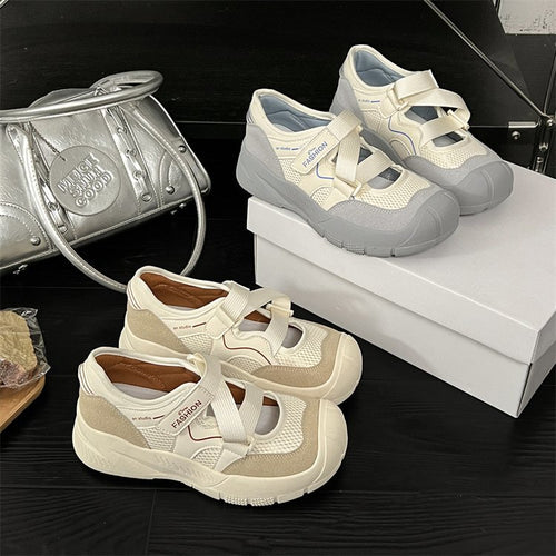 Damen modische Sneaker mit einzigartigem Riemchendesign und atmungsaktiver Oberflächenstruktur EB