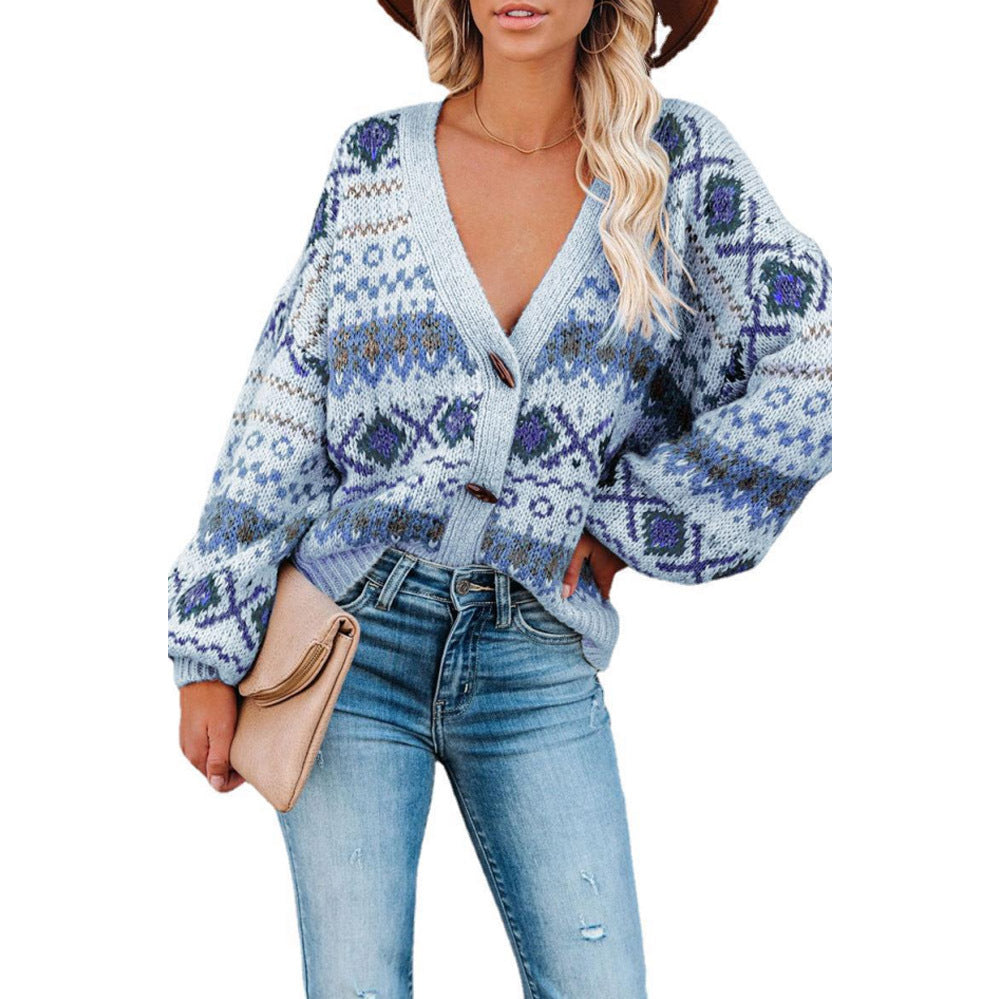 Damen Strickjacke mit folkloristischem Muster und lässigem Schnitt EB