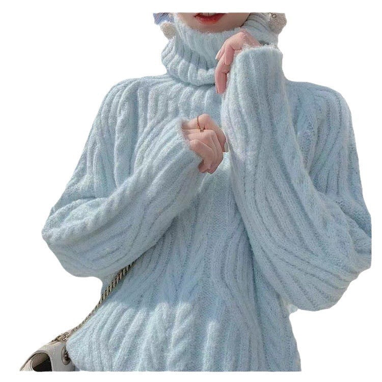 Damen Grobstrickpullover mit hohem Kragen und weichem Material EB