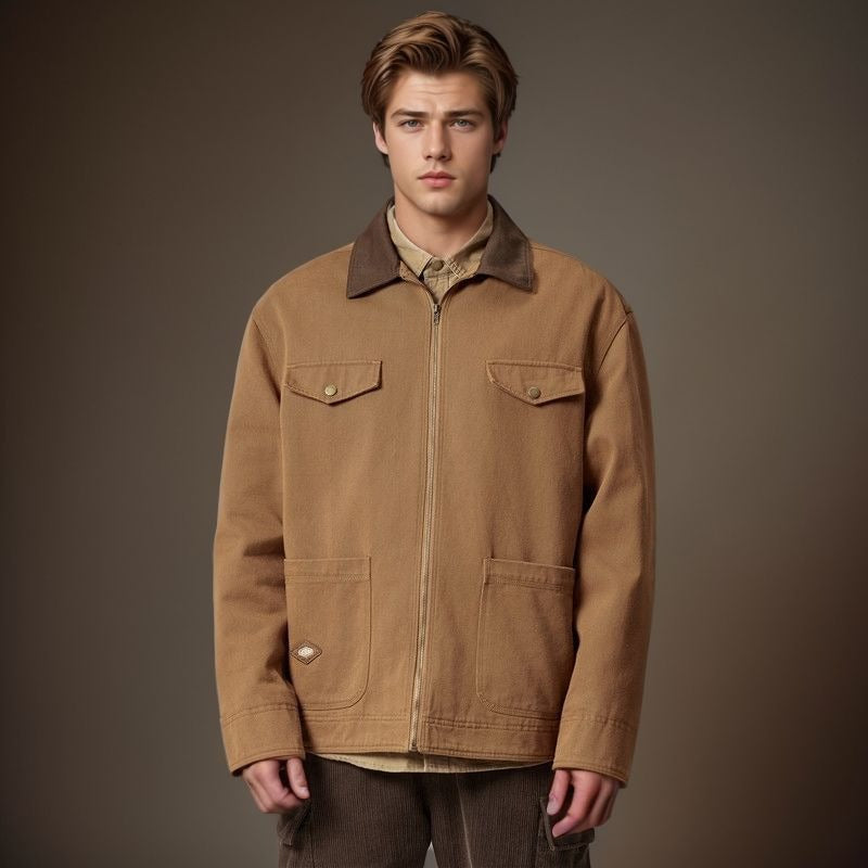 Herren lässige Utility-Jacke mit praktischen Klappentaschen und Reißverschluss EB