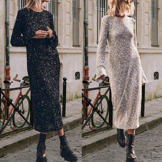 Damen Glitzerndes Langarmkleid EB
