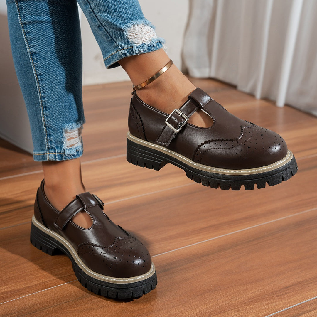 Damen Modische Schnürschuhe mit verstellbarem Riemen und robustem Profil EB