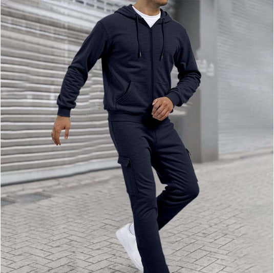 Herren nan athletischer Zip-Sweatset mit Cargo-Jogginghose, ergonomischen Nähten und gerippten Bündchen EB