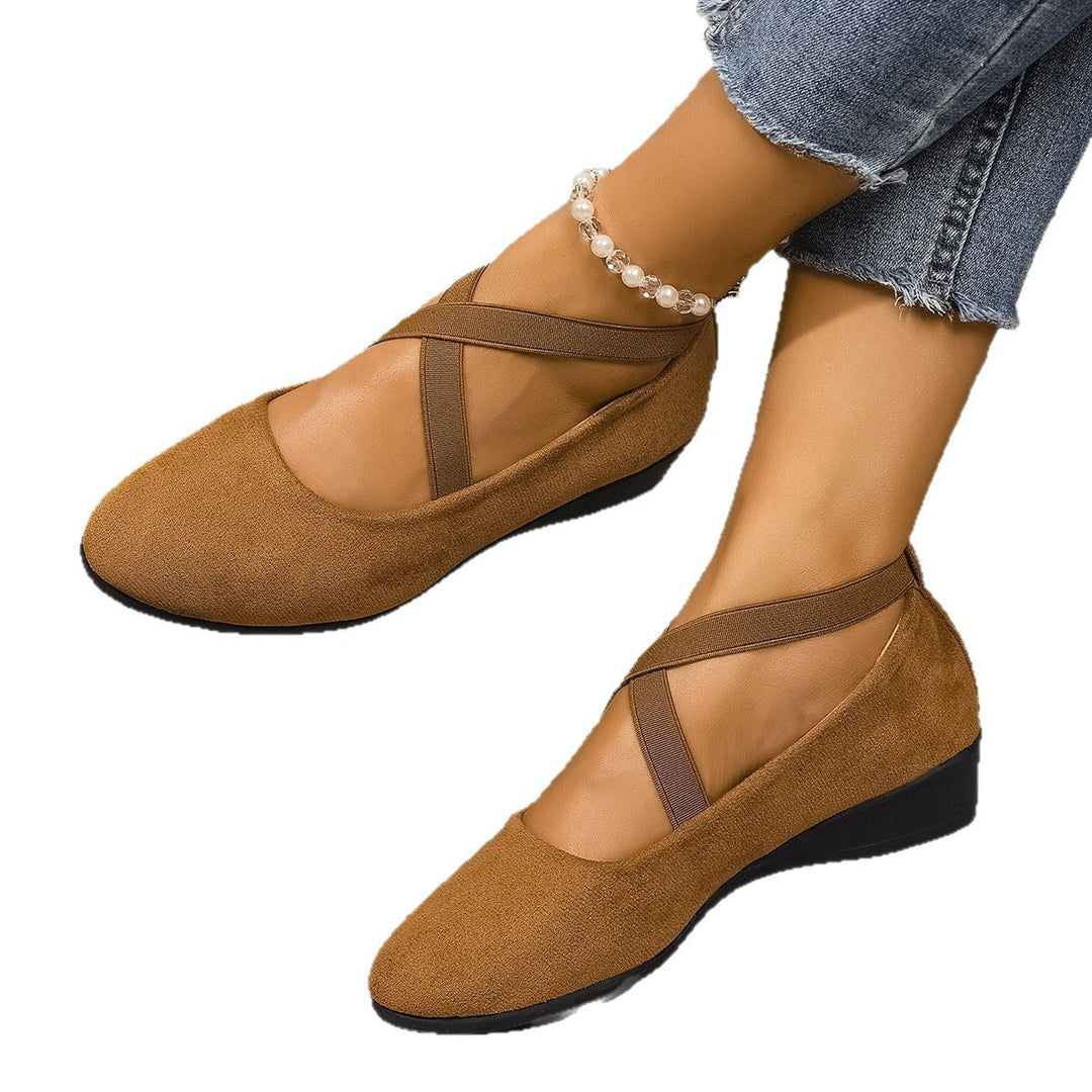 Damen Wedge-Ballerinas mit elastischem Kreuzband-Design und rutschfester Sohle EB