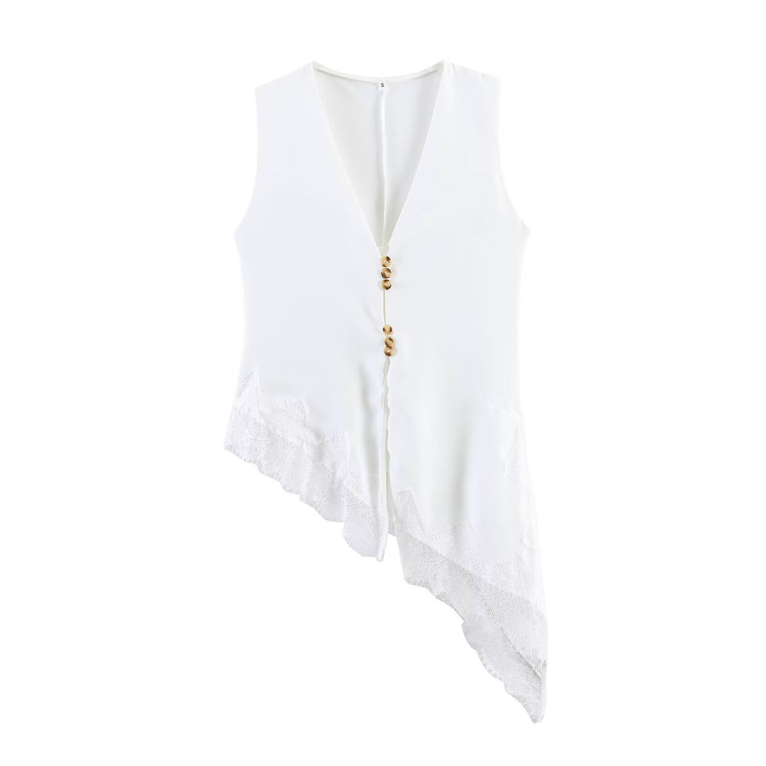 Damen asymmetrische Weste mit eleganter Spitze EB