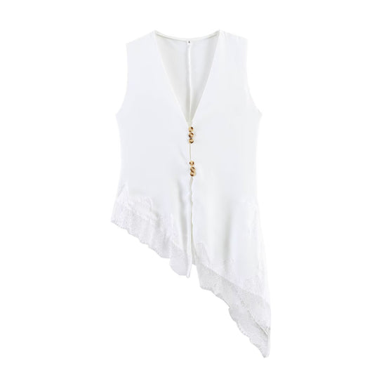 Damen asymmetrische Weste mit eleganter Spitze EB