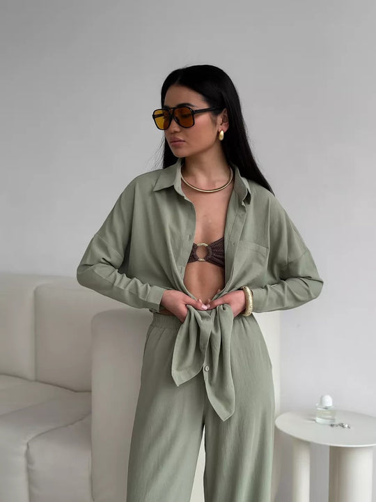 Damen Lässige Hemdbluse aus leichtem Material EB