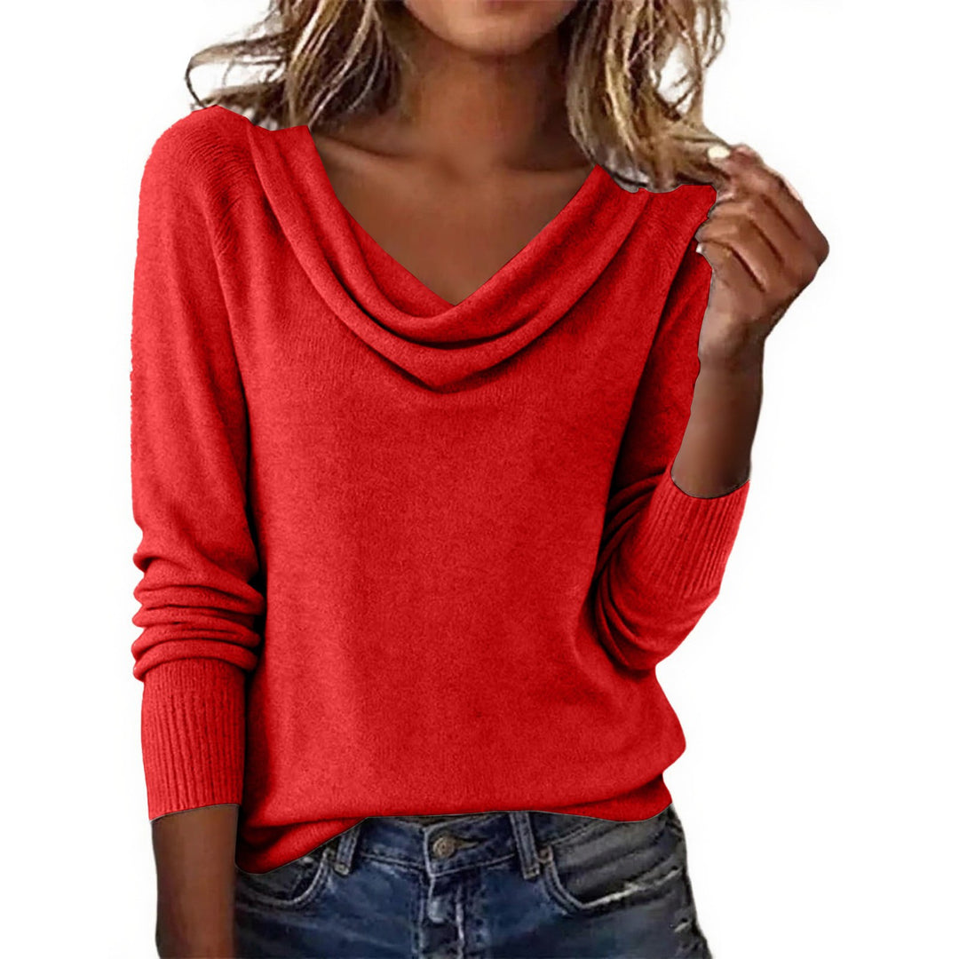 Damen Feiner Strickpullover mit Wasserfallkragen und Rippbündchen EB