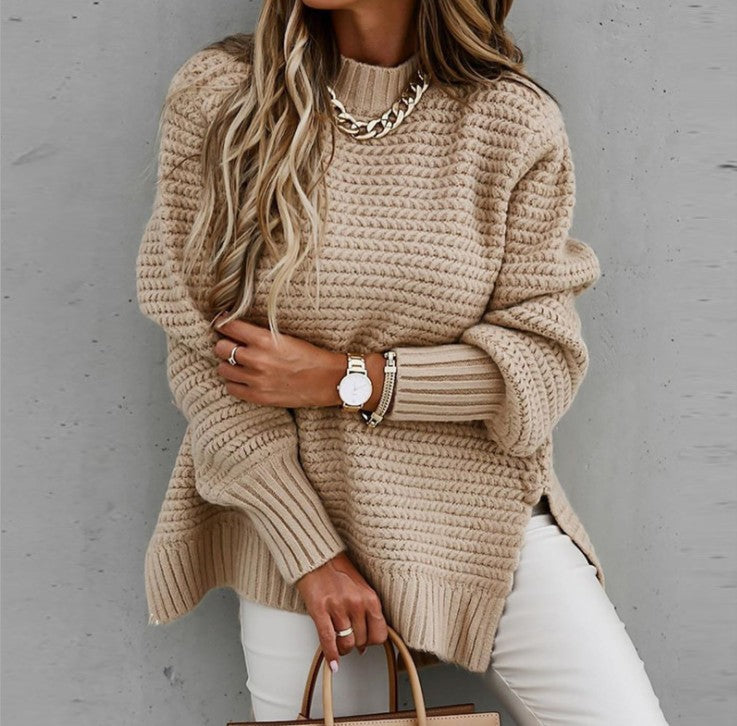 Damen Grobstrickpullover mit voluminösen Ärmeln und lässigem Schnitt EB