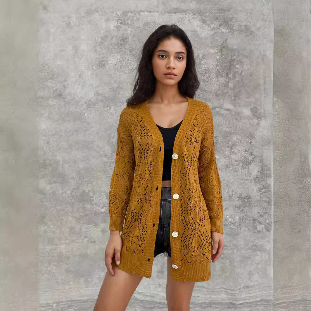 Damen Strickjacke mit feinem Lochmuster und eleganten Knopfdetails EB